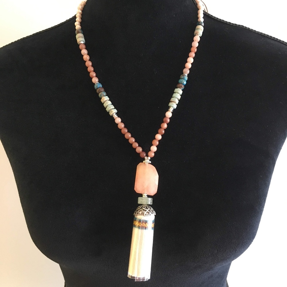 Nakamol Pink Jade Tassel Boho Necklace